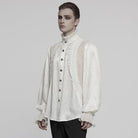 PUNK RAVE Men's Gothic Puff Sleeved Rose Ruffled Shirt White