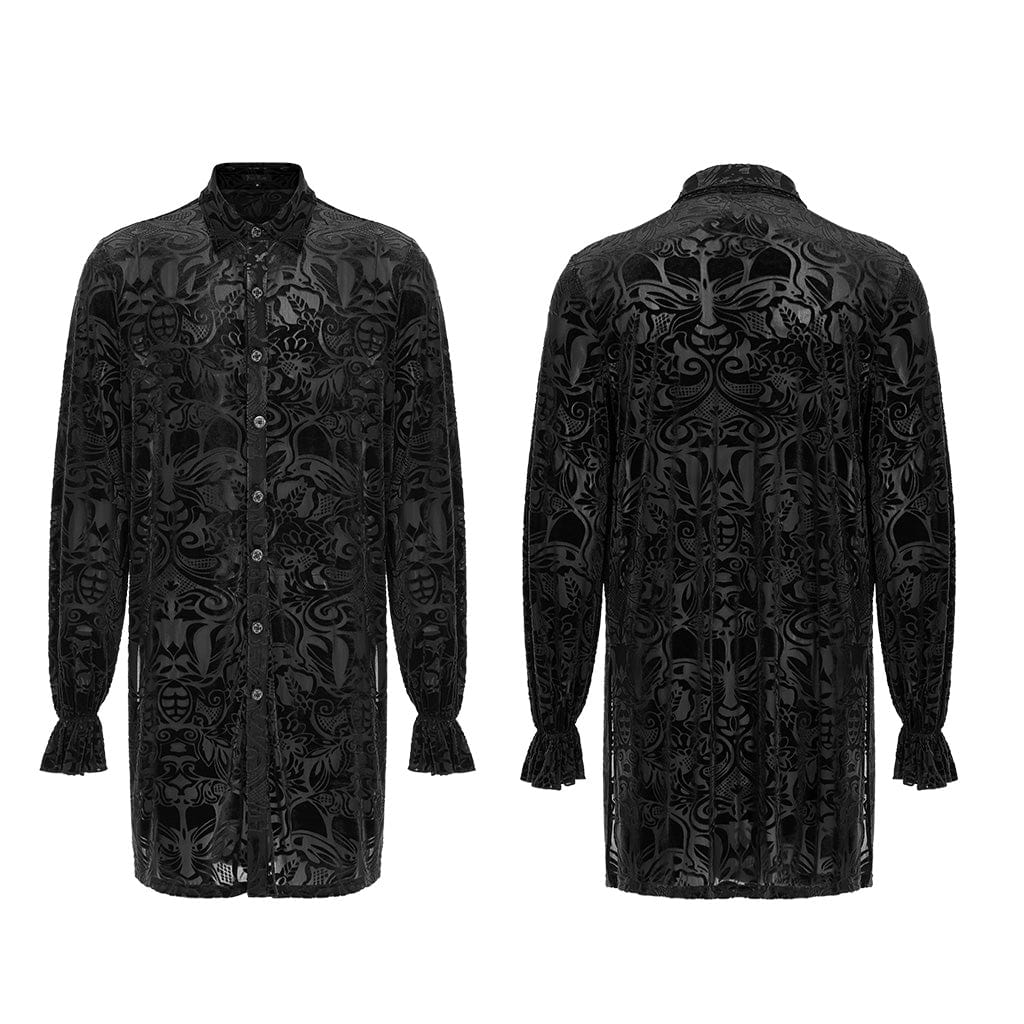 PUNK RAVE Men's Gothic Puff Sleeved Velvet Long Shirt