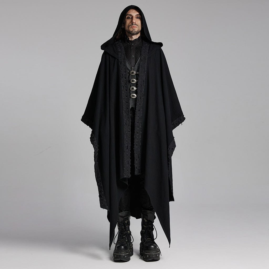 PUNK RAVE Men's Gothic Ripped Coat with Hood