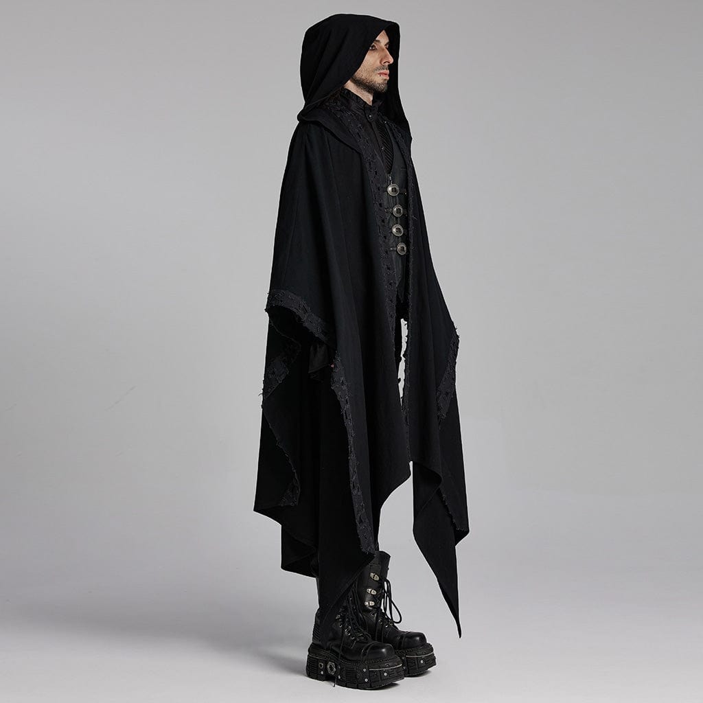 PUNK RAVE Men's Gothic Ripped Coat with Hood