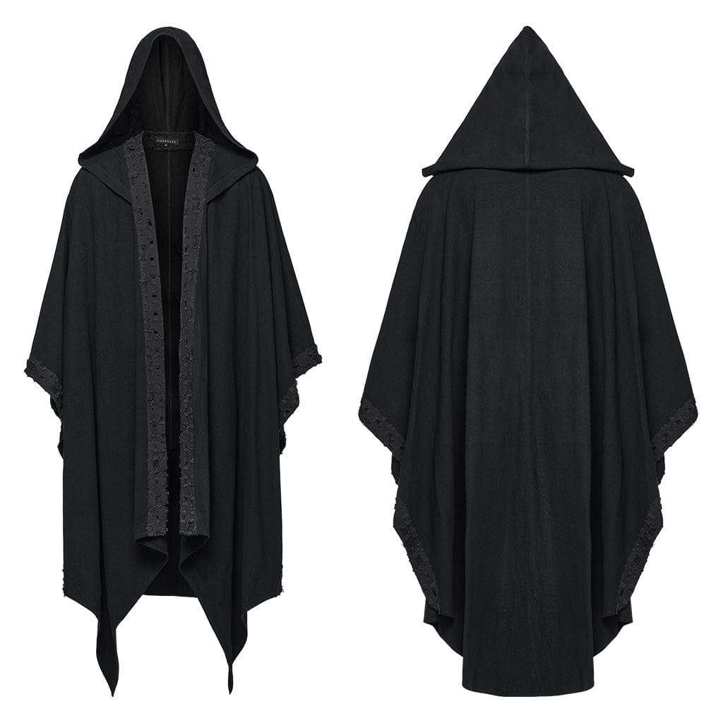 PUNK RAVE Men's Gothic Ripped Coat with Hood