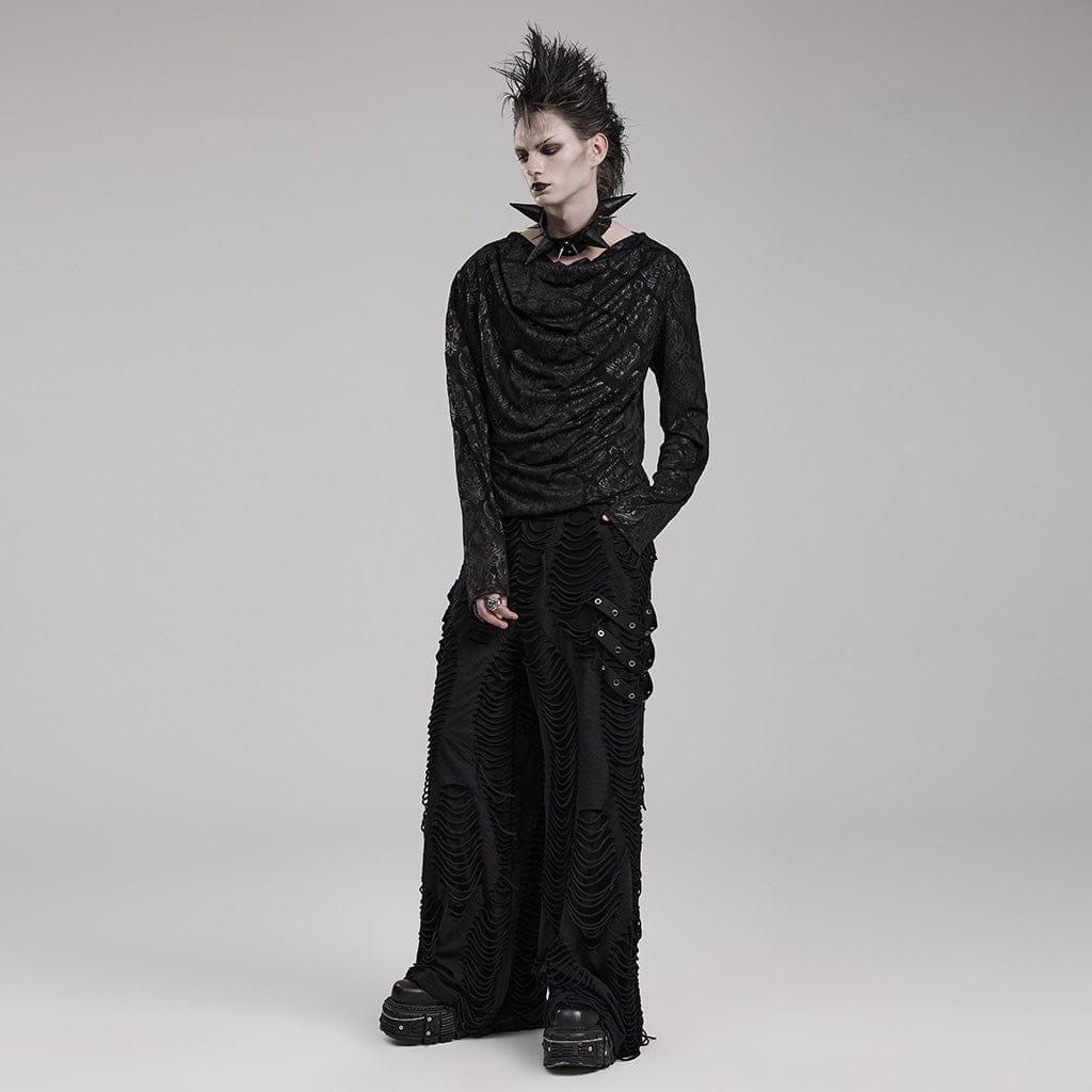 PUNK RAVE Men's Gothic Ripped Loose Trousers