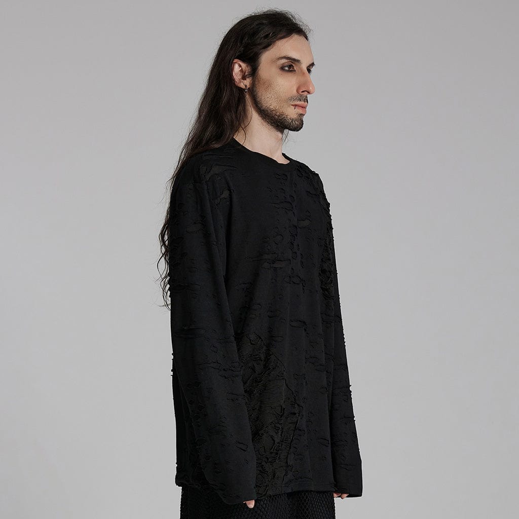 PUNK RAVE Men's Gothic Ripped Mesh Shirt