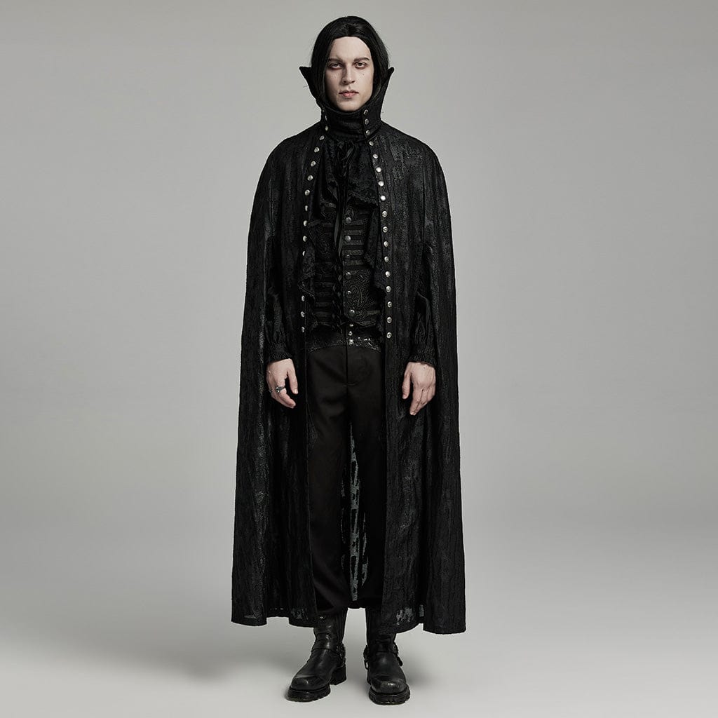 PUNK RAVE Men's Gothic Ripped Witchy Coat with Detached Neckwear