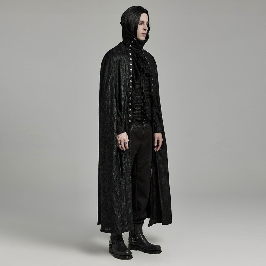 PUNK RAVE Men's Gothic Ripped Witchy Coat with Detached Neckwear