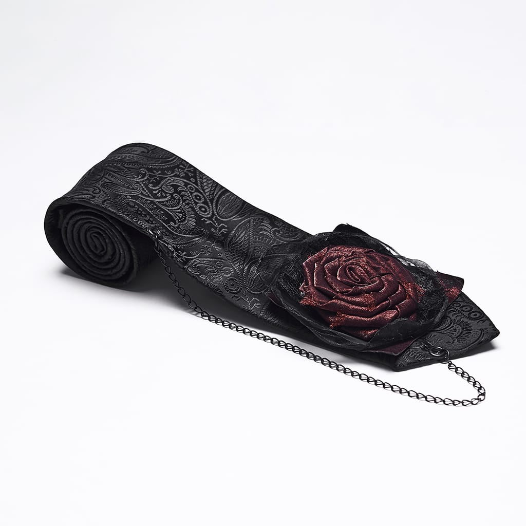 PUNK RAVE Men's Gothic Rose Chained Tie