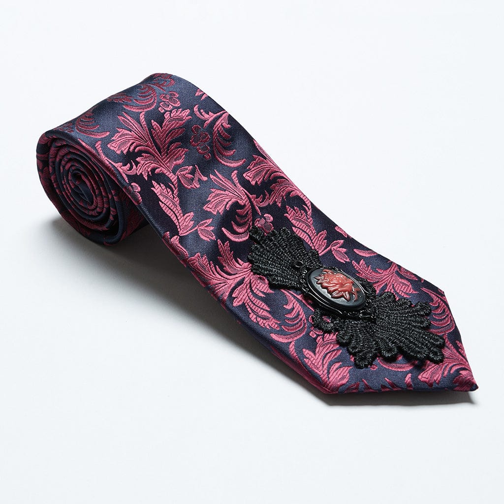 PUNK RAVE Men's Gothic Rose Crochet Tie Black Red