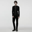 PUNK RAVE Men's Gothic Rose Embossed Lace-up Top Black