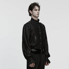 PUNK RAVE Men's Gothic Ruched Stand Collar Puff Sleeved Shirt