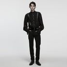 PUNK RAVE Men's Gothic Ruched Stand Collar Puff Sleeved Shirt