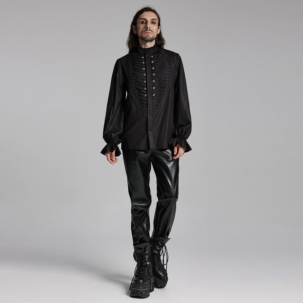 PUNK RAVE Men's Gothic Ruffled Beast Buckle Shirt