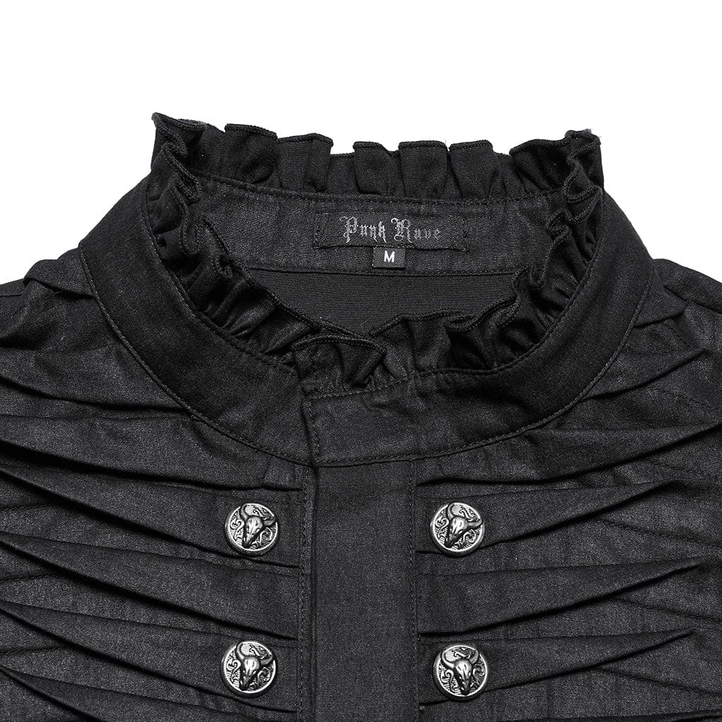 PUNK RAVE Men's Gothic Ruffled Beast Buckle Shirt