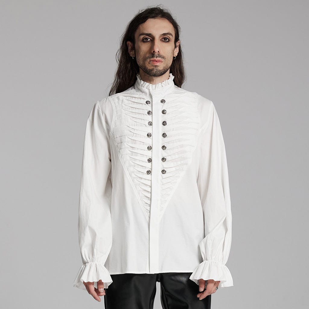 Men's Gothic Ruffled Beast Buckle Shirt White – Punk Design