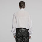 PUNK RAVE Men's Gothic Ruffled Stand Collar Embroidered Sheer Shirt White
