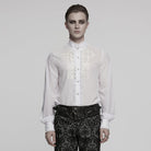 white christmas dresses Men's Gothic Ruffled Stand Collar Embroidered Sheer Shirt White Punk Design white christmas dresses Men's Gothic Ruffled Stand Collar Embroidered Sheer Shirt White Punk Design