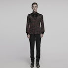 PUNK RAVE Men's Gothic Ruffled Stand Collar Pleated Shirt Red
