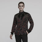 PUNK RAVE Men's Gothic Ruffled Stand Collar Pleated Shirt Red