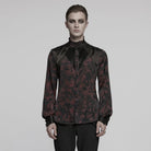 PUNK RAVE Men's Gothic Ruffled Stand Collar Pleated Shirt Red