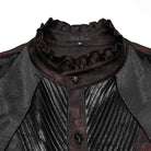 PUNK RAVE Men's Gothic Ruffled Stand Collar Pleated Shirt Red