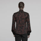 PUNK RAVE Men's Gothic Ruffled Stand Collar Pleated Shirt Red