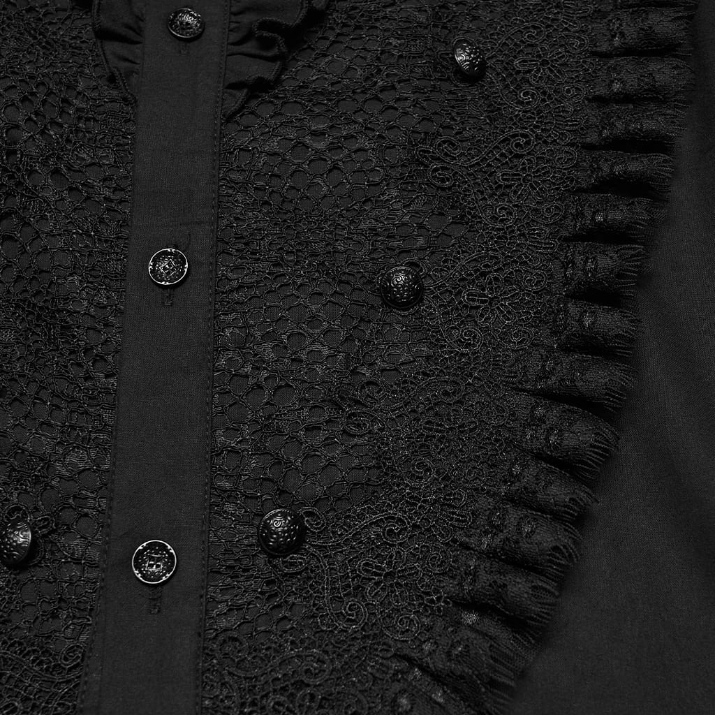 Camicia da uomo PUNK RAVE gotica con colletto alto e maniche lunghe a sbuffo