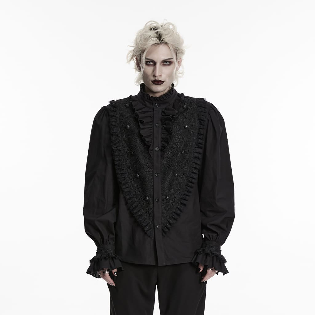 Camicia da uomo PUNK RAVE gotica con colletto alto e maniche lunghe a sbuffo