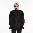 PUNK RAVE Men's Gothic Ruffled Stand Collar Puff Long Sleeved Shirt