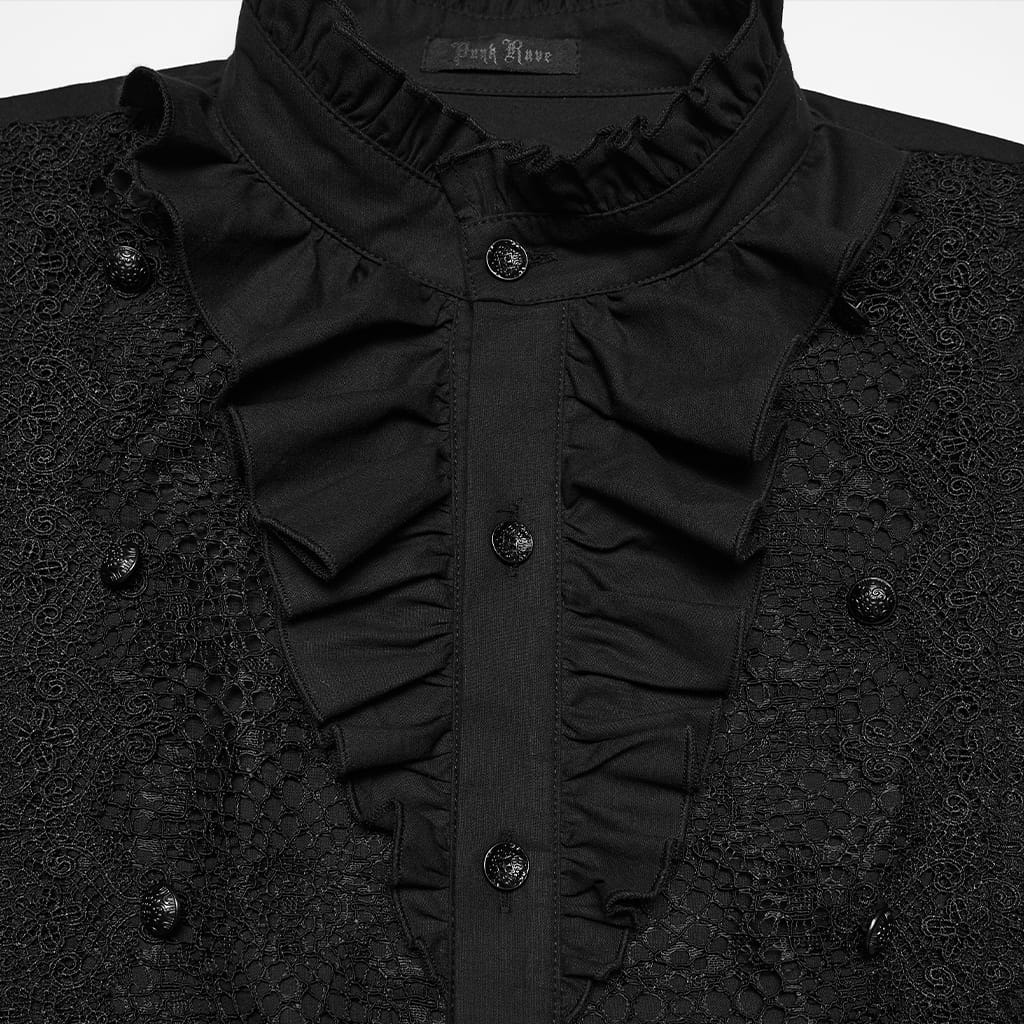 Camicia da uomo PUNK RAVE gotica con colletto alto e maniche lunghe a sbuffo