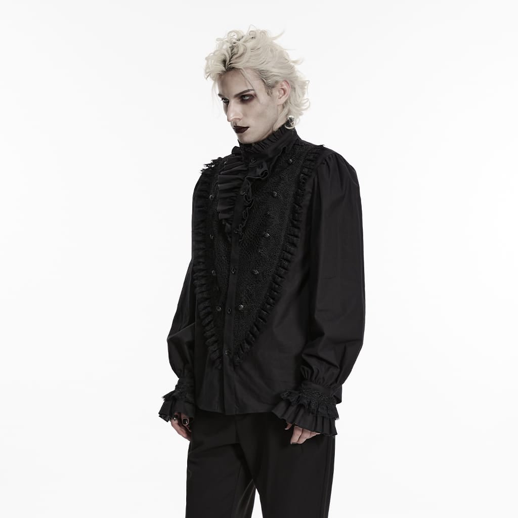 Camicia da uomo PUNK RAVE gotica con colletto alto e maniche lunghe a sbuffo