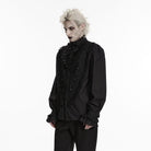 PUNK RAVE Men's Gothic Ruffled Stand Collar Puff Long Sleeved Shirt