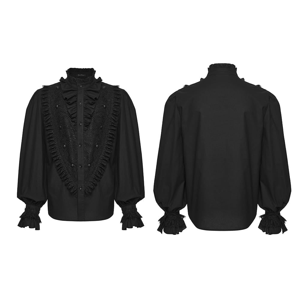Camisa de manga larga abullonada con cuello alto y volantes góticos para hombre PUNK RAVE