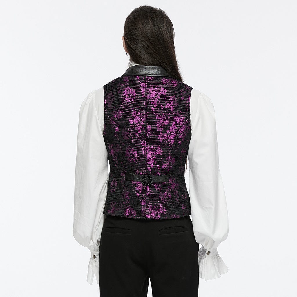 PUNK RAVE Men's Gothic Skull Buckle-up Waistcoat Violet