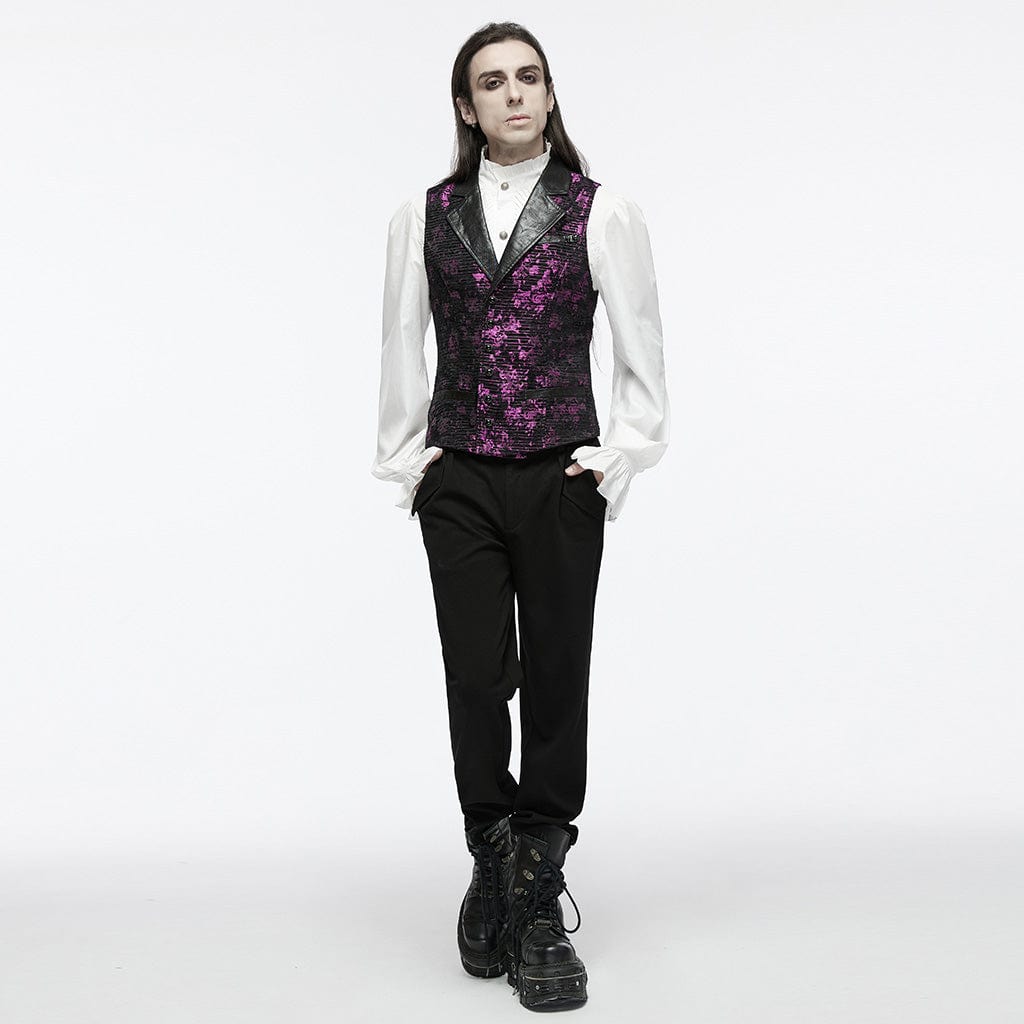 PUNK RAVE Men's Gothic Skull Buckle-up Waistcoat Violet