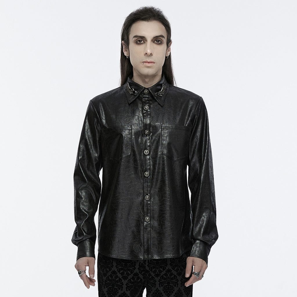 PUNK RAVE Men's Gothic Skull Metal Buckle Shirt