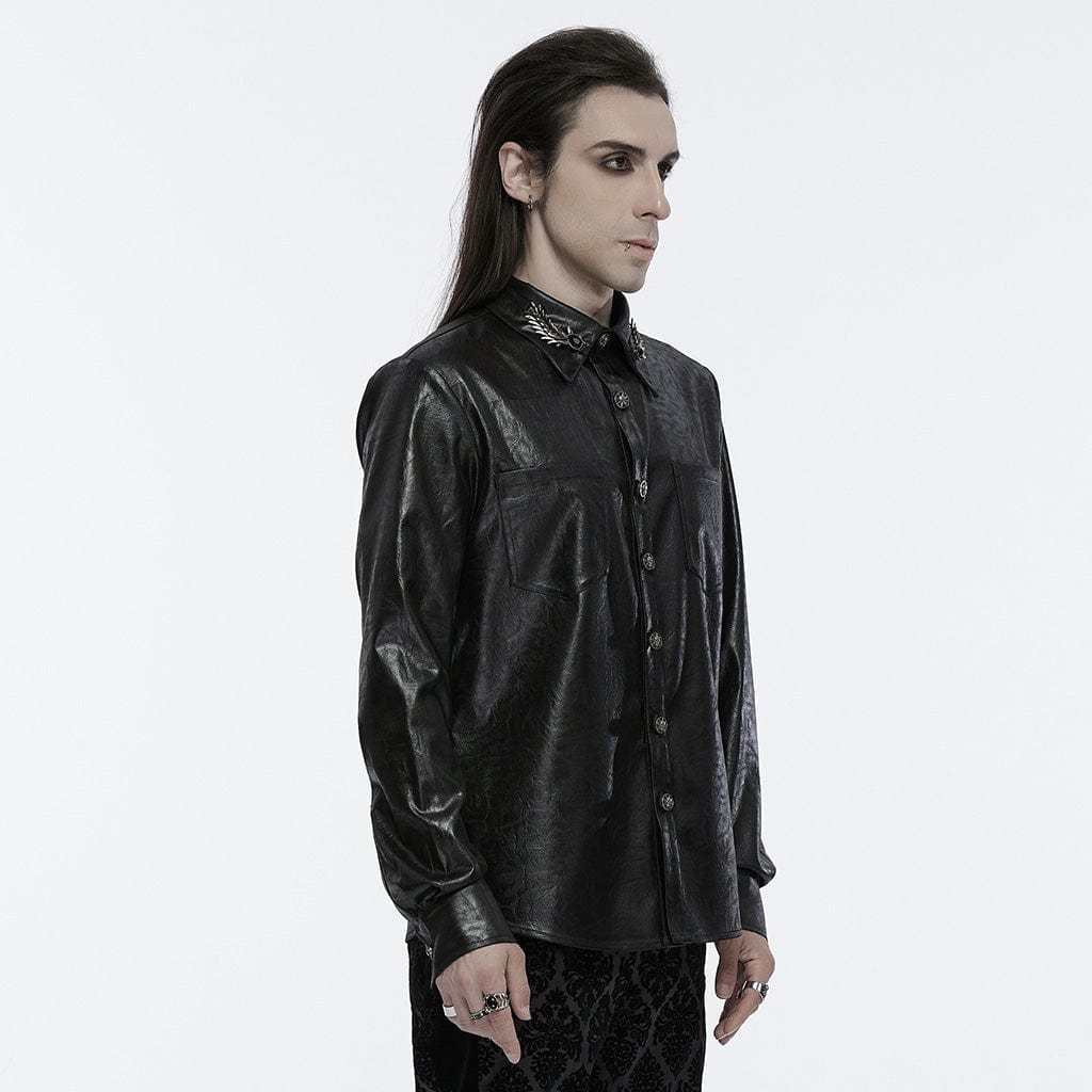 PUNK RAVE Men's Gothic Skull Metal Buckle Shirt