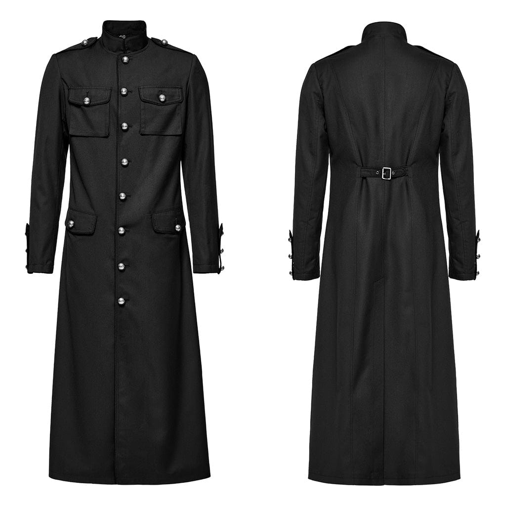 PUNK RAVE Men's Gothic Stand Collar Big-pocket Coat