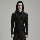 PUNK RAVE Men's Gothic Stand Collar Cross Flocking Shirt
