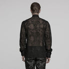 PUNK RAVE Men's Gothic Stand Collar Embroidered Sheer Chiffon Shirt Black