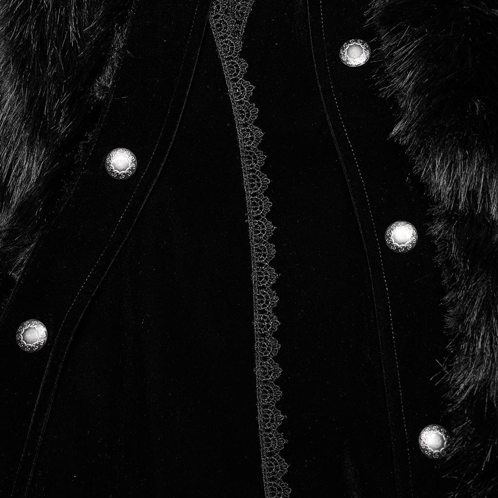 PUNK RAVE Men's Gothic Stand Collar Irregular Plush Splicing Cloak