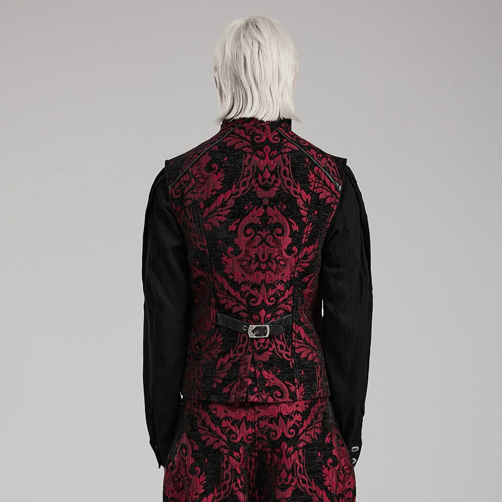 PUNK RAVE Men's Gothic Stand Collar Jacquard Splice Vest