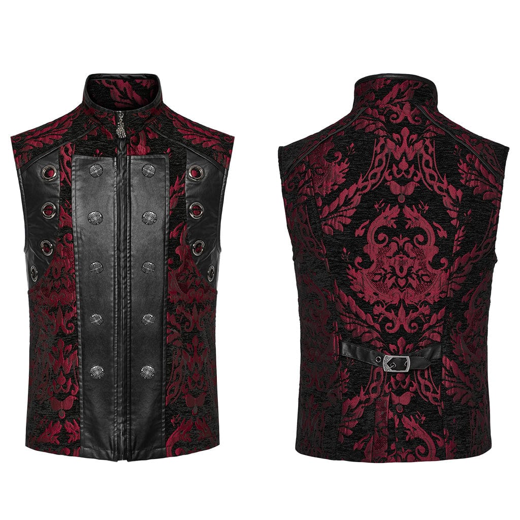 PUNK RAVE Men's Gothic Stand Collar Jacquard Splice Vest