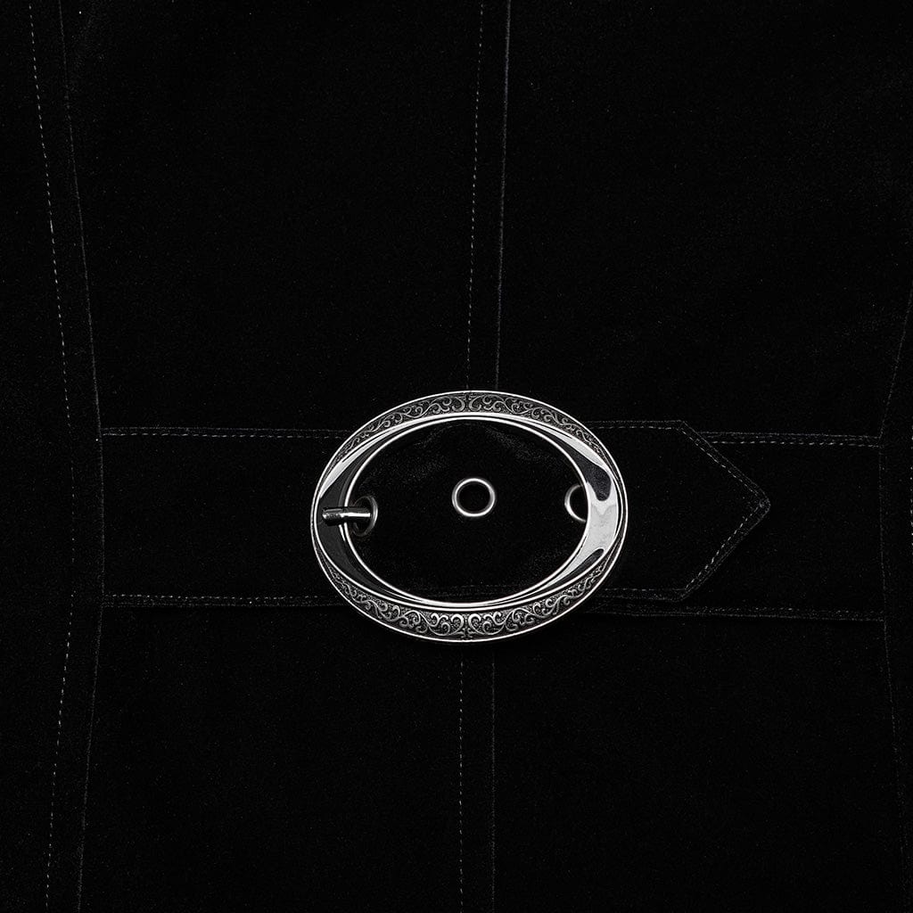 PUNK RAVE Men's Gothic Stand Collar Jacquard Velvet Mid-length Coat