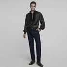 PUNK RAVE Men's Gothic Stand Collar Plunging Rose Shirt Black