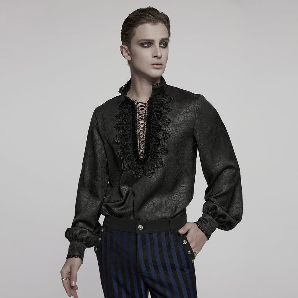 mens gothic dress shirts Men's Stand Collar Plunging Rose Shirt Black – Punk Design Size:US 6/ UK 5.5/ EUR 39 Sous le Vent down mens shirts Knee Length Dresses |