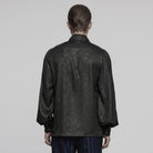 PUNK RAVE Men's Gothic Stand Collar Plunging Rose Shirt Black