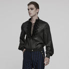 PUNK RAVE Men's Gothic Stand Collar Plunging Rose Shirt Black