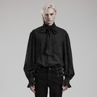 PUNK RAVE Men's Gothic Stand Collar Puff Sleeved Jacquard Shirt with Necktie