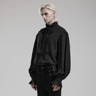 PUNK RAVE Men's Gothic Stand Collar Puff Sleeved Jacquard Shirt with Necktie