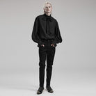 PUNK RAVE Men's Gothic Stand Collar Puff Sleeved Jacquard Shirt with Necktie
