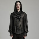 PUNK RAVE Men's Gothic Stand Collar Puff Sleeved Ruffled Shirt